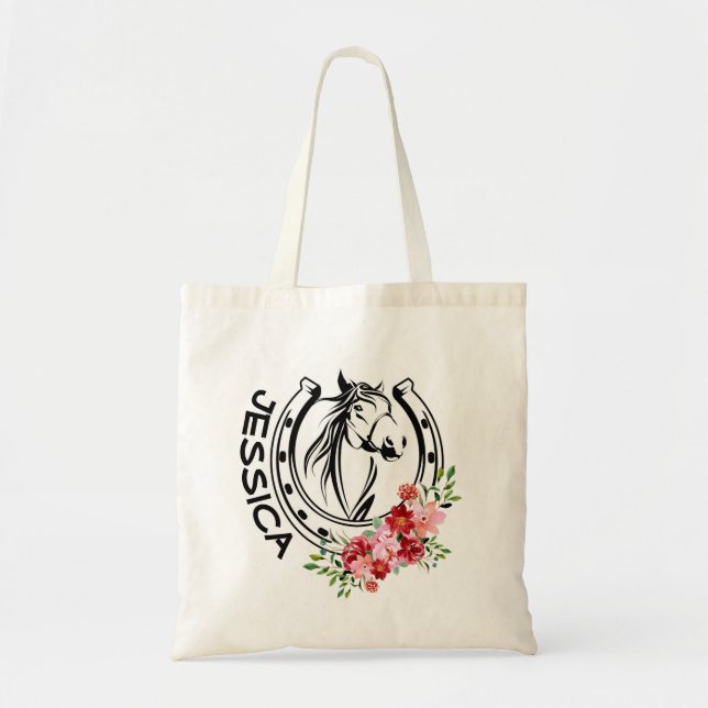 Tote Bag Nom personnalisé Cheval Flual fer à cheval (Devant)