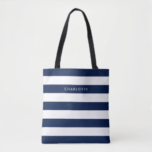 Tote Bag Nom personnalisé Couleur modifiable et bandes blan