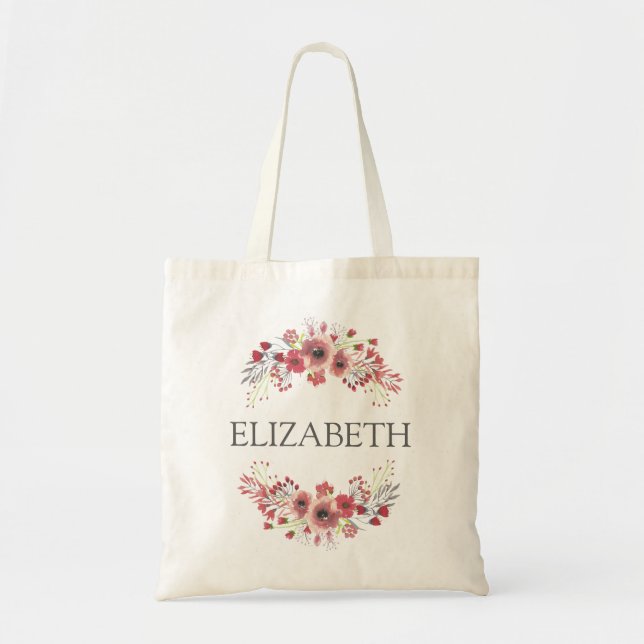 Tote Bag Nom personnalisé Couronne florale (Devant)