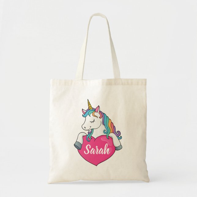 Tote Bag Nom personnalisé Cute Unicorn (Devant)