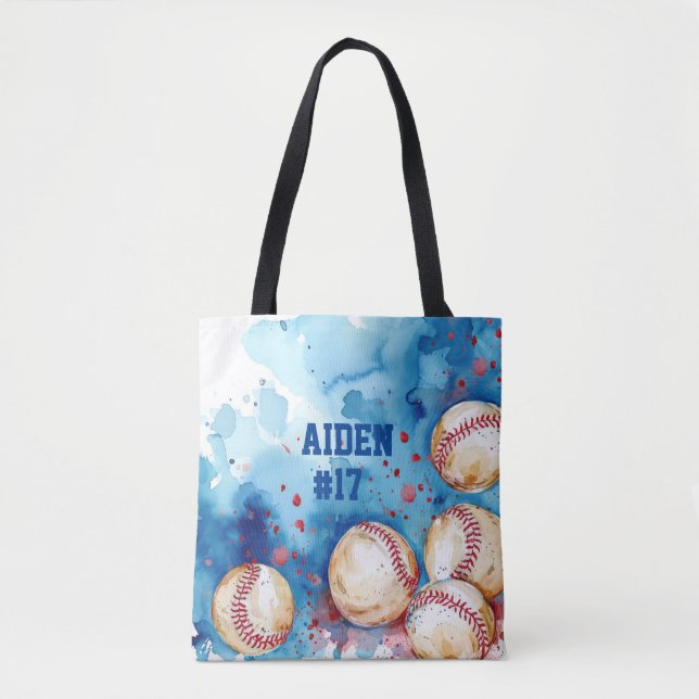 Tote Bag Nom personnalisé de base-ball aquarelle (Devant)