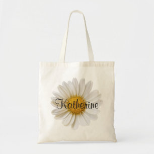 Tote Bag Nom personnalisé de la fleur de marguerite blanche