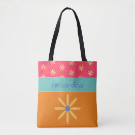 Tote Bag Nom personnalisé de la fleur rétro