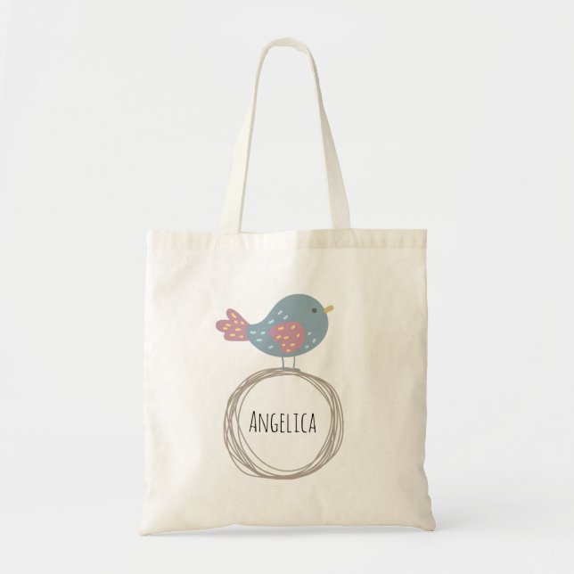 Tote Bag Nom personnalisé de l'oiseau mignon (Devant)