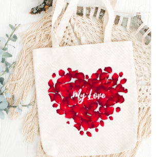 Tote Bag Nom personnalisé de Valentine Pétales Roses en for