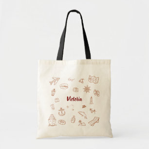 Tote Bag Nom personnalisé Doodle Vacances d'été