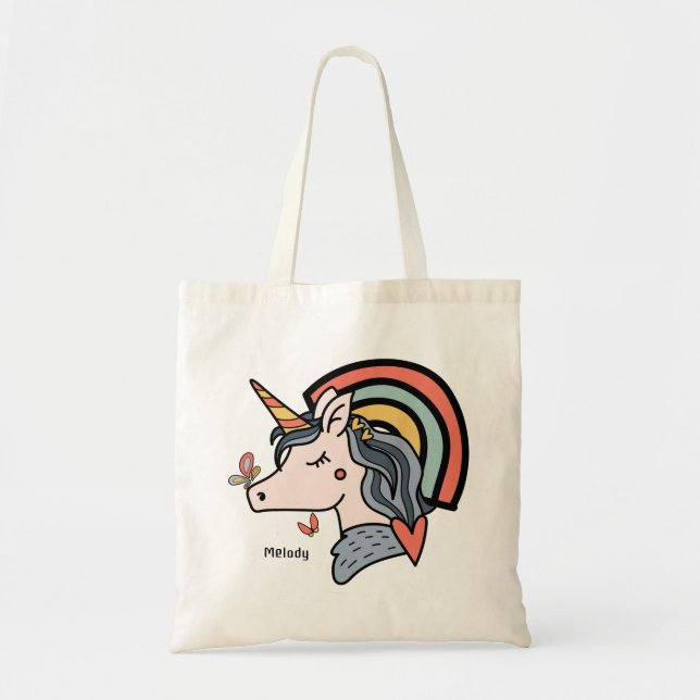 Tote Bag Nom personnalisé du papillon Unicorn scandinave (Devant)