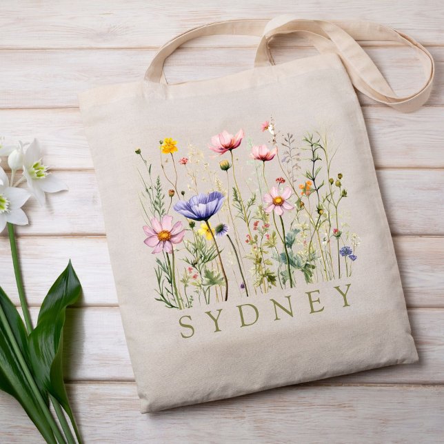 Tote Bag Nom personnalisé fleur sauvage (Créateur téléchargé)