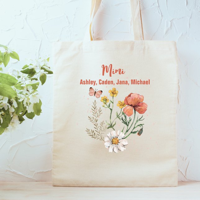 Tote Bag Nom personnalisé Fleur sauvage Floral Mimi (Créateur téléchargé)