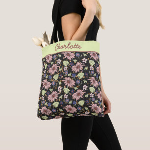 Tote Bag Nom personnalisé fleuri coloré sans couture motif