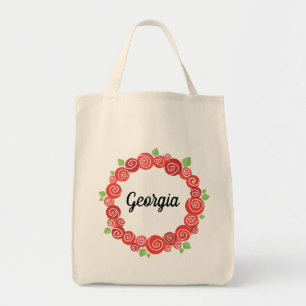 Tote Bag Nom personnalisé fleurs romantiques roses rouges c
