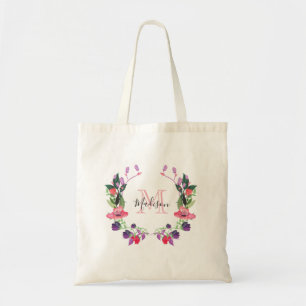 Tote Bag Nom personnalisé floral de monogramme