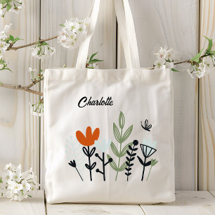 Tote Bag Nom personnalisé floral fantaisiste moderne