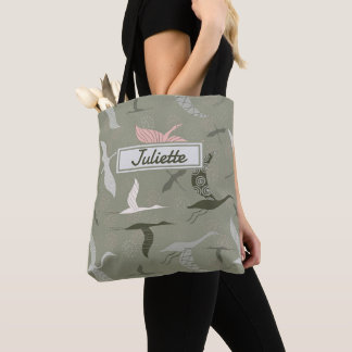 Tote Bag Nom personnalisé grues volantes sur sauge vert