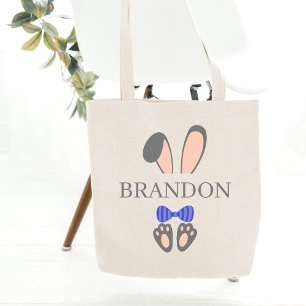 Tote Bag Nom Personnalisé Lapin de Pâques Avec Cravate De B