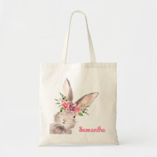 Tote Bag Nom personnalisé Lapin Rabbit fille rose