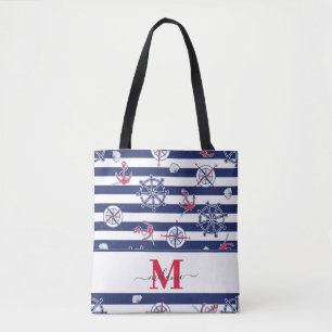 Tote Bag Nom personnalisé Marine bleu et blanc