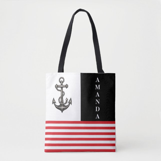 Tote Bag Nom personnalisé minimaliste de l'Ancre noire et r (Devant)