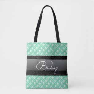 Tote Bag Nom personnalisé Mint Green Pois bébé