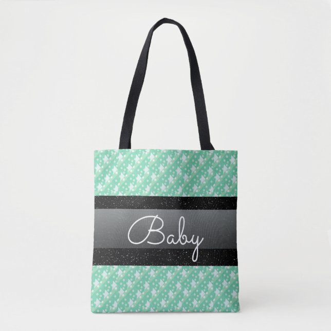 Tote Bag Nom personnalisé Mint Green Pois bébé (Devant)