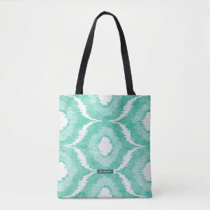 Tote Bag Nom personnalisé Mint Ikat Motif Bridesmaid
