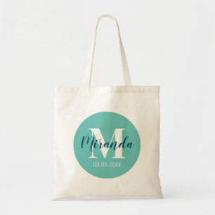 Tote Bag Nom personnalisé monogramme élégant bleu turquo