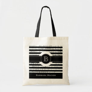 Tote Bag nom personnalisé/monogramme noir/blanc initial