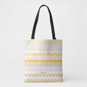 Tote Bag Nom personnalisé motif chevron ikat jaune