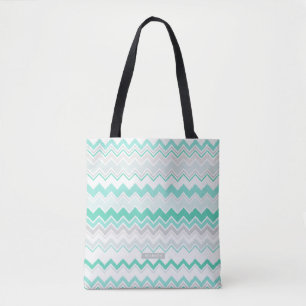 Tote Bag Nom personnalisé motif chevron ikat vert