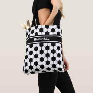 Tote Bag Nom personnalisé motif de balle de football noir e