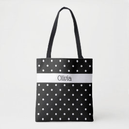 Tote Bag Nom personnalisé Motif noir blanc Polka Point