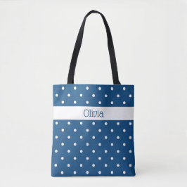 Tote Bag Nom personnalisé Motif Polka Blanc bleu