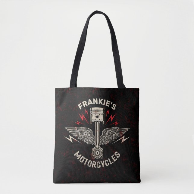 Tote Bag Nom personnalisé Motorcycle Piston Wings Biker Gar (Devant)