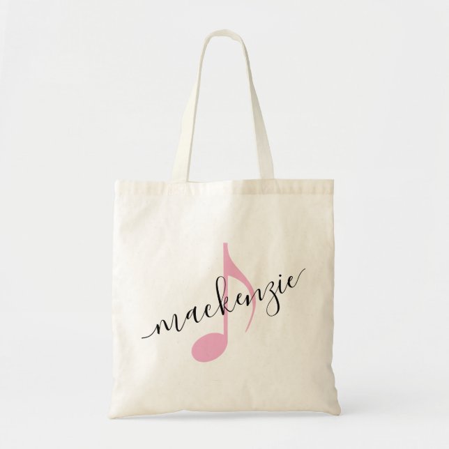 Tote Bag Nom personnalisé Musique Note Rose noir (Devant)