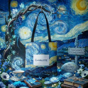 Tote Bag Nom personnalisé Nuits étoilées vintage Van Gogh