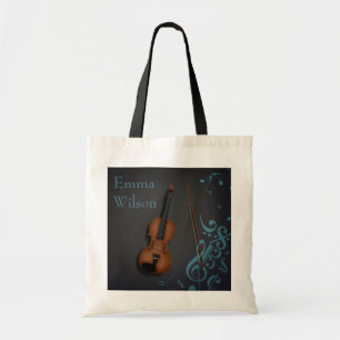 Tote Bag Nom personnalisé ou Violon de message sur Black &