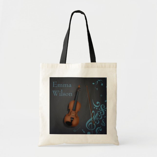Tote Bag Nom personnalisé ou Violon de message sur Black &  (Devant)