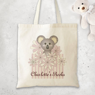 Tote Bag Nom personnalisé Pastel rose mignon Bébé Koala Enf