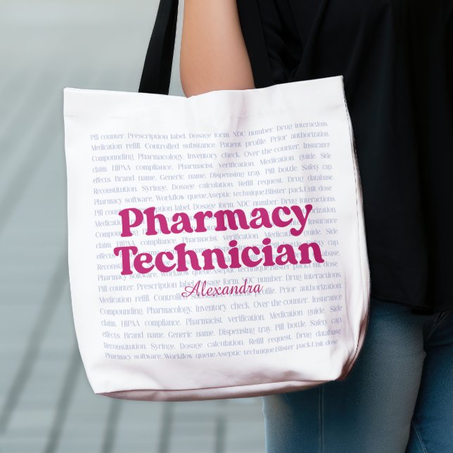 Tote Bag Nom personnalisé Pharmacy Technicien Typographie M (Créateur téléchargé)