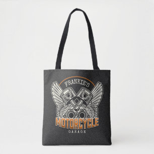 Tote Bag Nom personnalisé Pistons Wings Motorcycle Garage