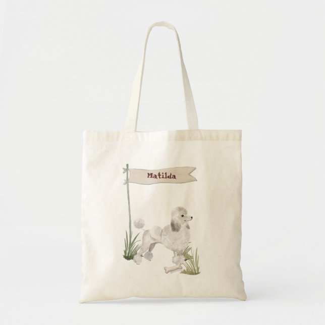 Tote Bag Nom personnalisé Poodle blanc chien animal (Devant)