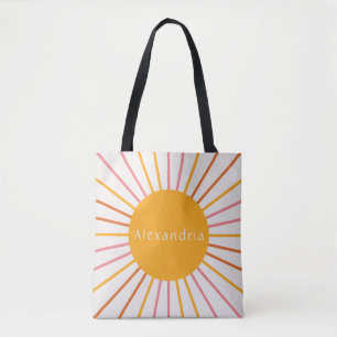 Tote Bag Nom personnalisé Retro Boho Sun