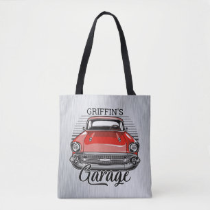 Tote Bag NOM personnalisé Retro Red Classic Car Garage