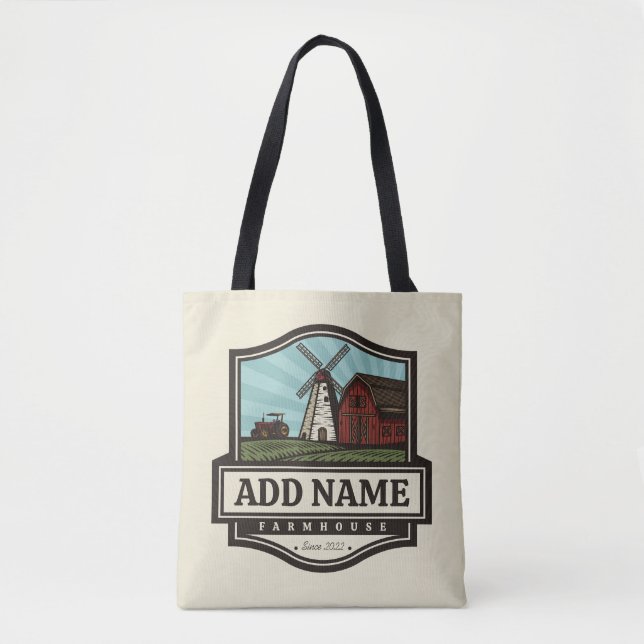 Tote Bag NOM personnalisé Rustic Farmhouse Vieux moulin à v (Devant)