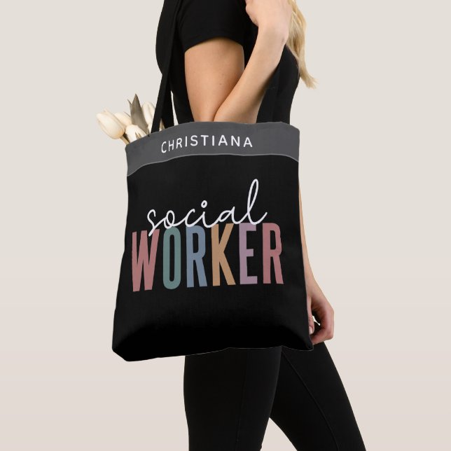 Tote Bag Nom personnalisé Social Worker MSW graduation Cade (De près)