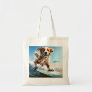 Tote Bag Nom personnalisé Surfing Chien