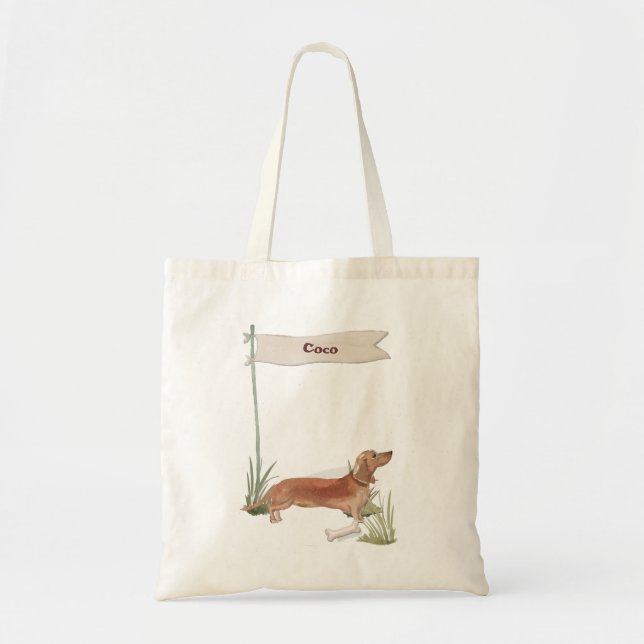 Tote Bag Nom Personnalisé Tan Dachshund Animal Chien (Devant)