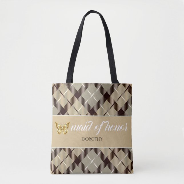 Tote Bag Nom Personnalisé Tartan Maid Of Honor Bridesmaid (Devant)