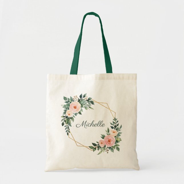 Tote Bag Nom personnalisé tendance Botanical Gold Green (Devant)