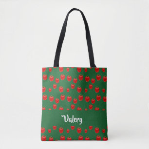 Tote Bag Nom personnalisé tomates rouges sur vert